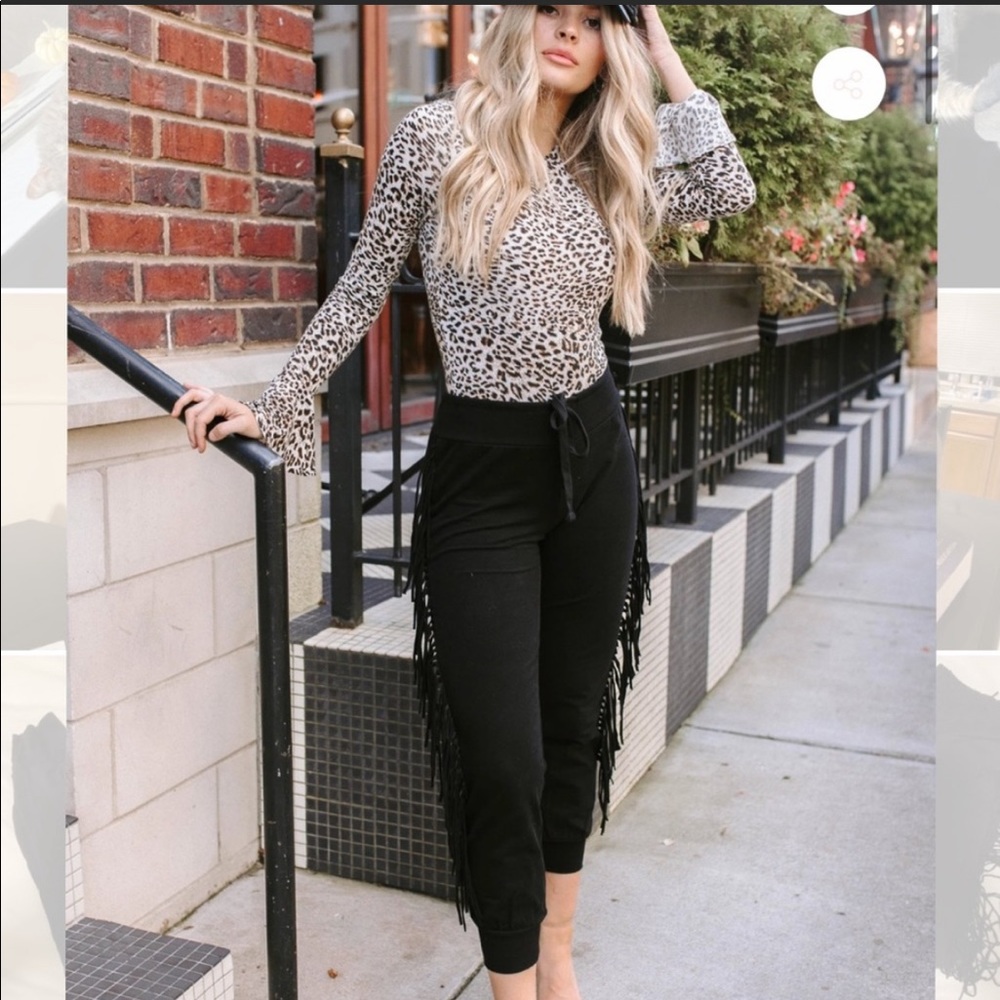 Kittenish Black Fringe Joggers